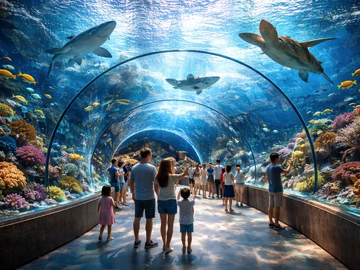 Acquario con vasche e pesci in una giornata estiva